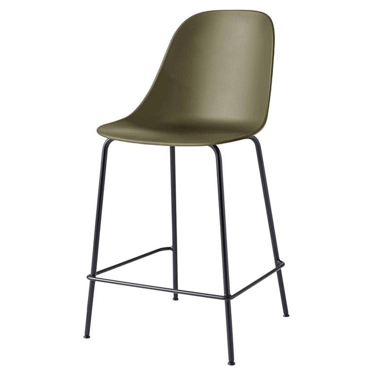 Harbour Side Chair, Counter Height Base in Black Steel, Olive Shell For Sale