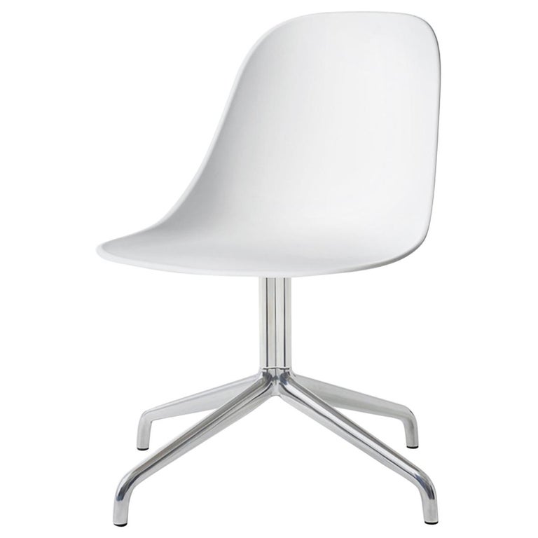 Harbour Side Chair, Polished Aluminum Swivel Base, White Shell For Sale
