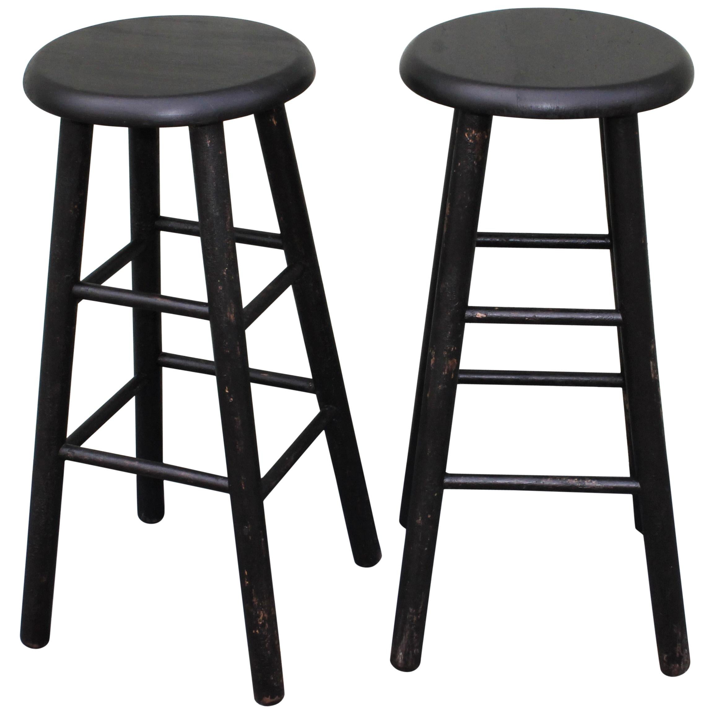 Bar Stools Midcentury in Black Painted Surface
