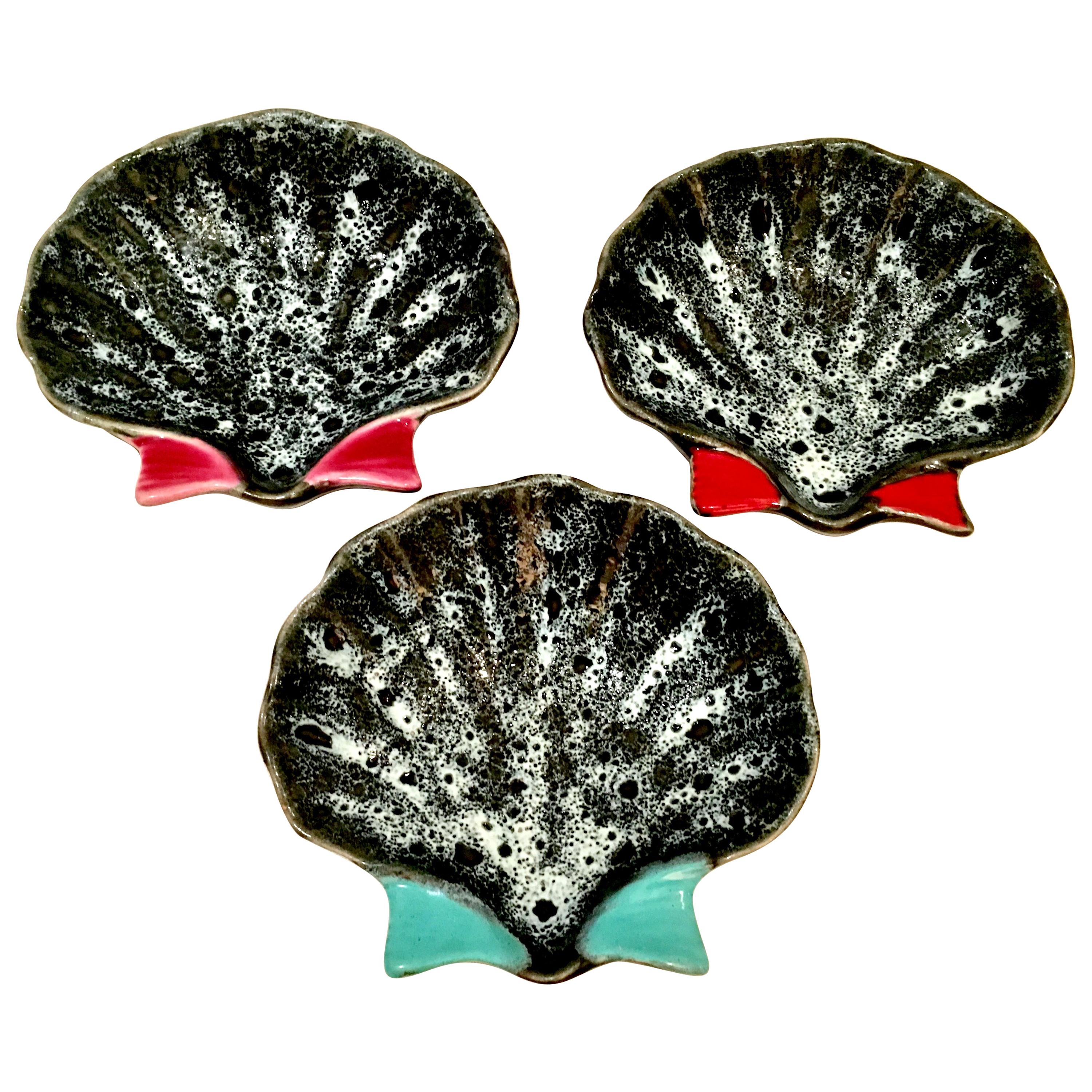 1950s French Pottery Oyster Dish by, Luc Vallauris, Set of Three