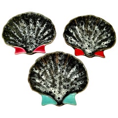 Retro 1950s French Pottery Oyster Dish by, Luc Vallauris, Set of Three