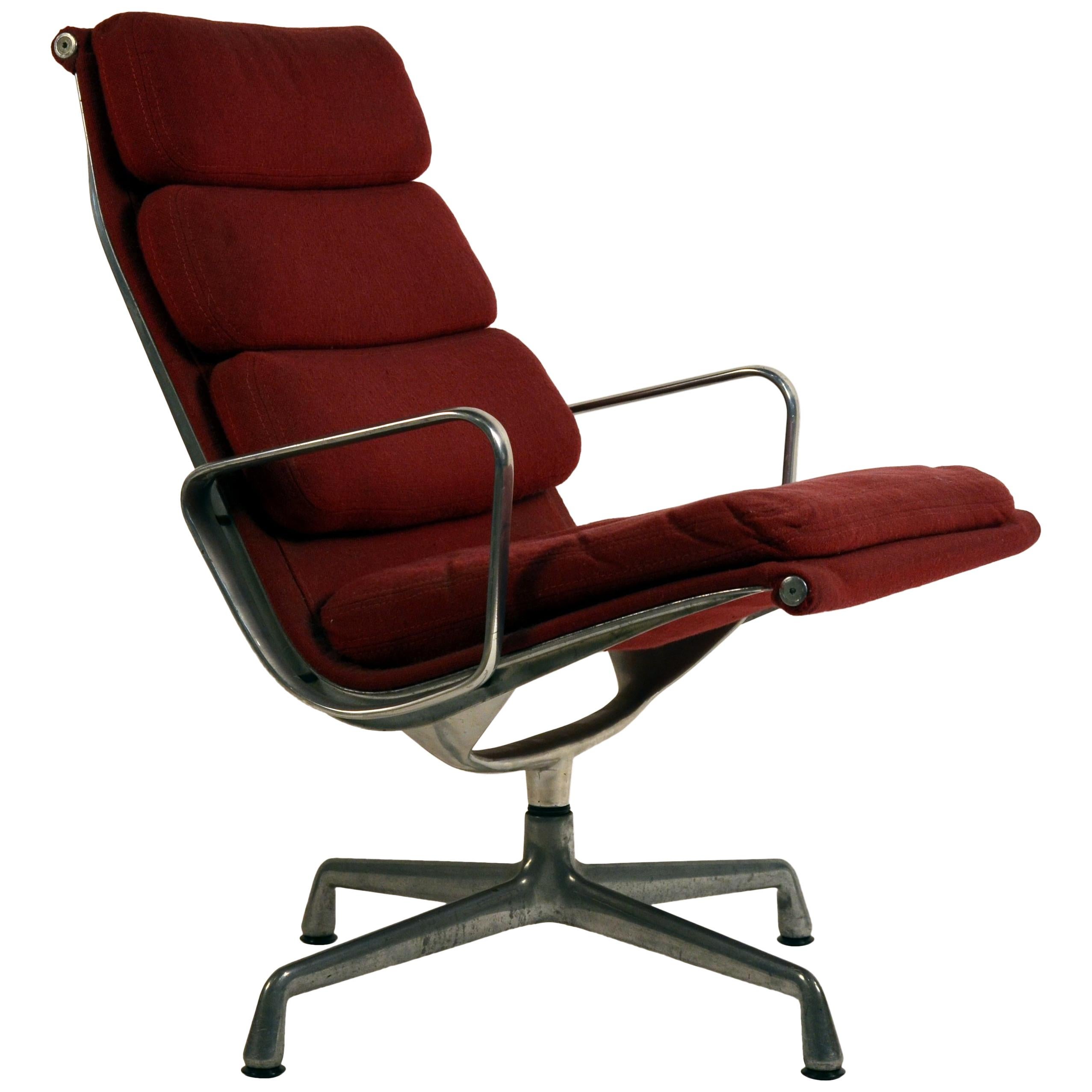 Eames Burgungy EA 216 Soft Pad Swiveling Lounge Chair for Herman Miller