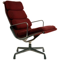 Eames Burgungy EA 216 Soft Pad Swiveling Lounge Chair for Herman Miller