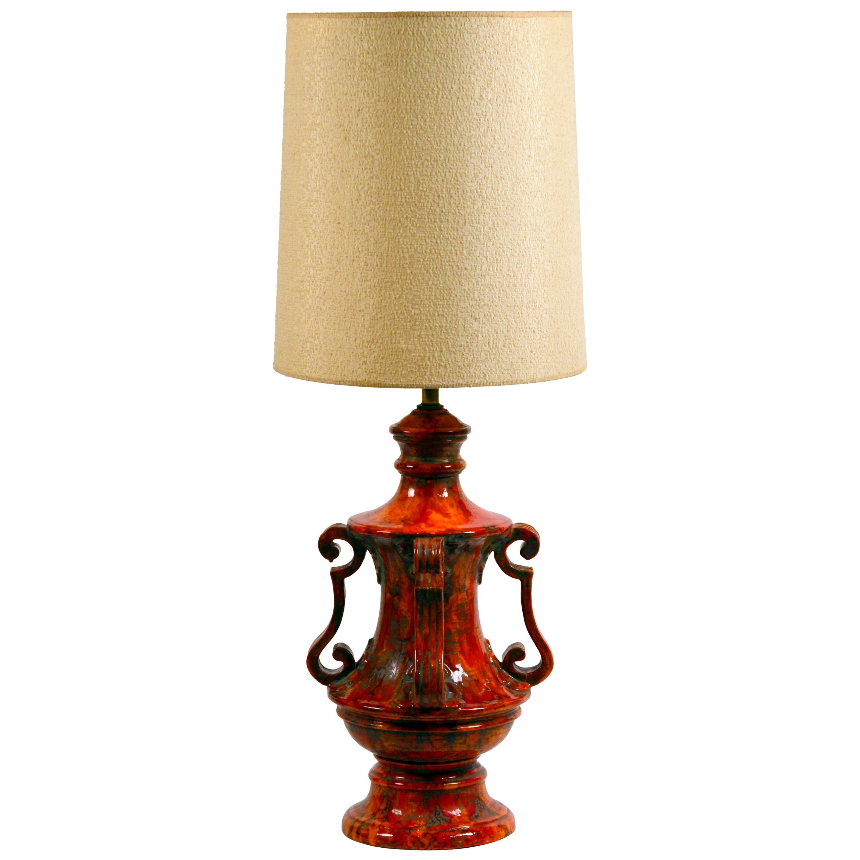 Monumental Hollywood Regency Glazed Ceramic Lamp For Sale