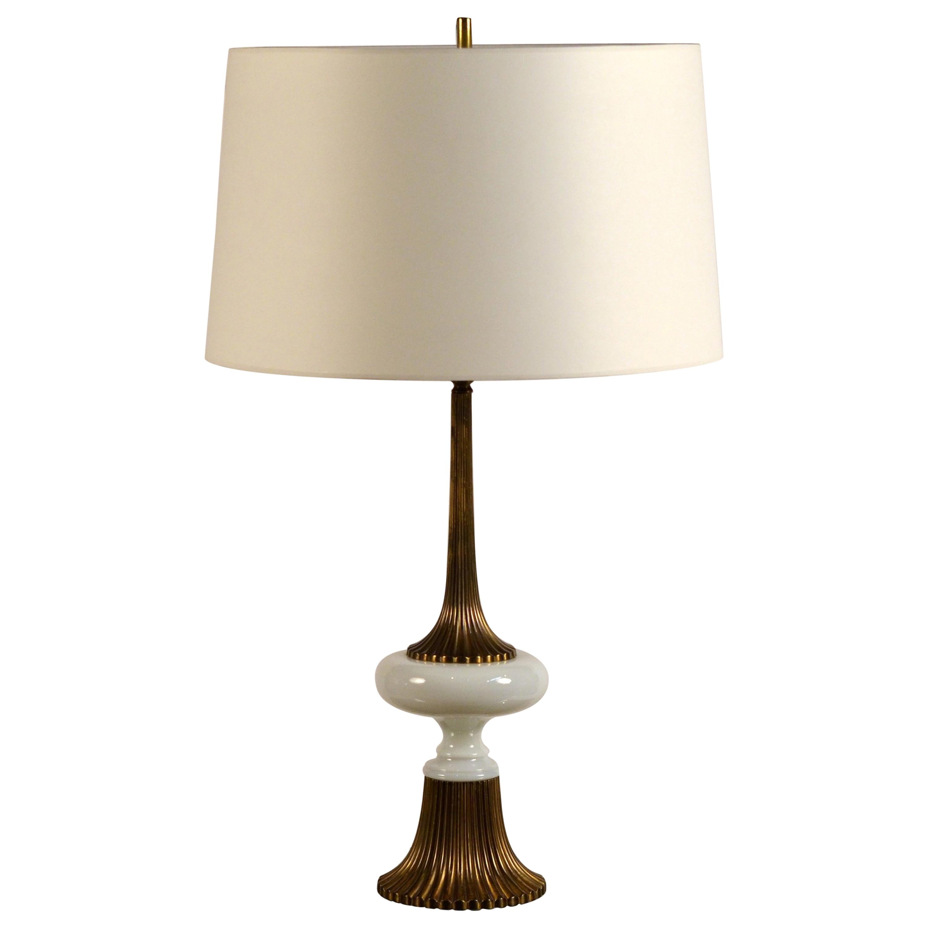 Elegant Gilt Bronze and Opaline Tassel Lamp in the Style of Tony Duquette For Sale