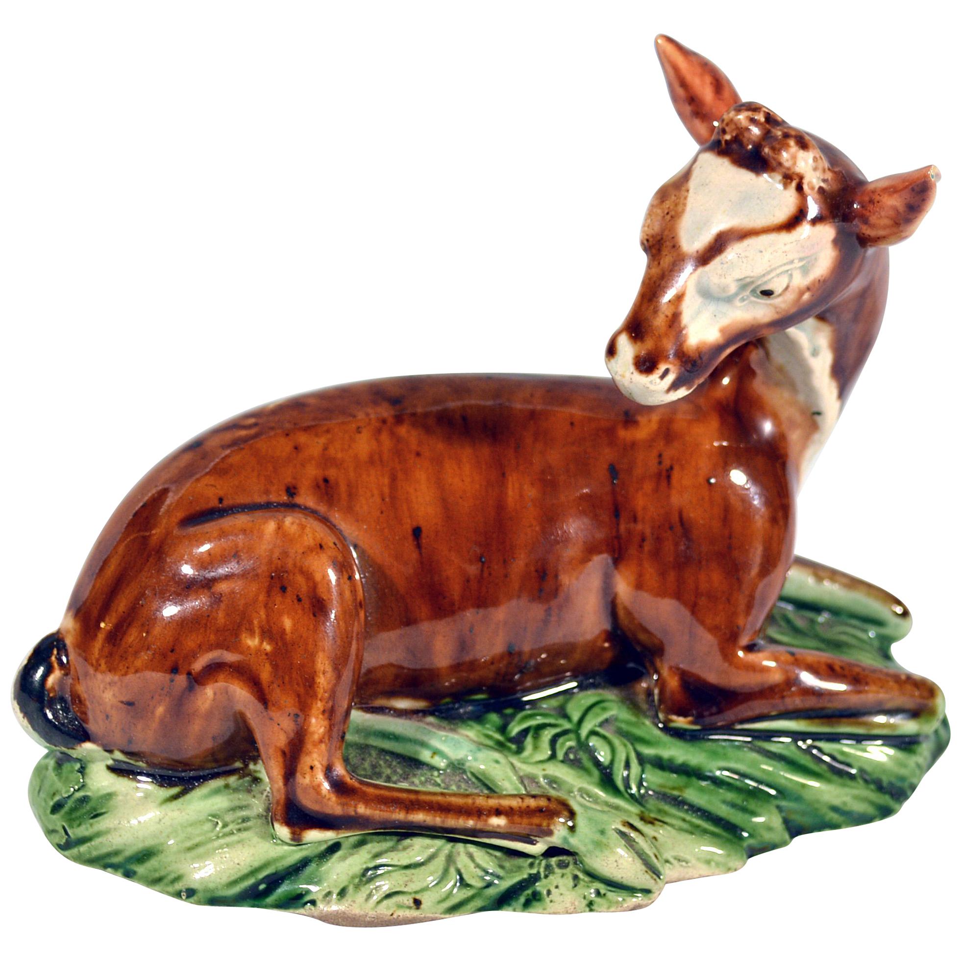 English Lead-Glazed Earthenware Model of a Doe at Lodge, Ralph Wood Type