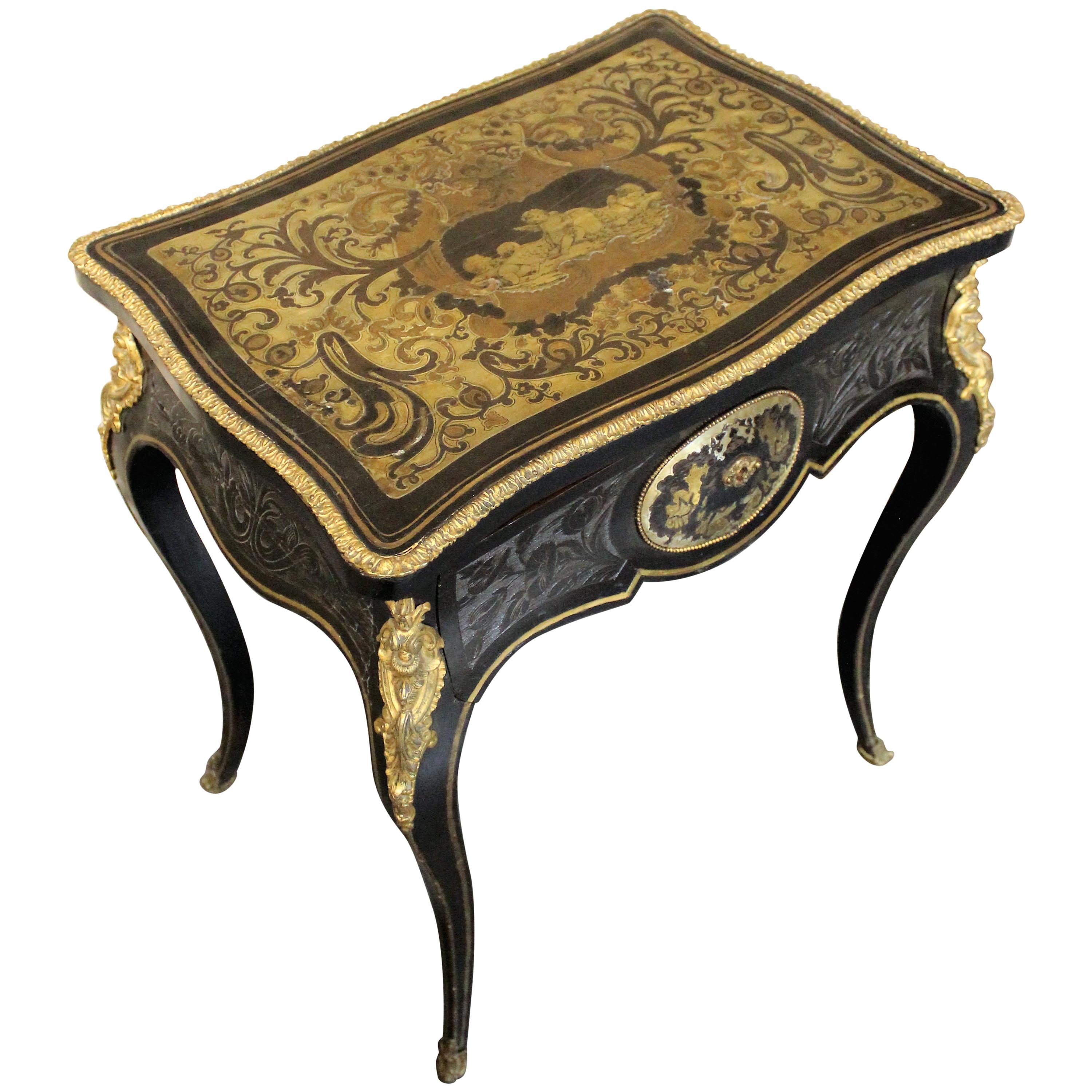 Table basse ou de service du 19e siècle de style Louis XVI en boulle et ébénisterie