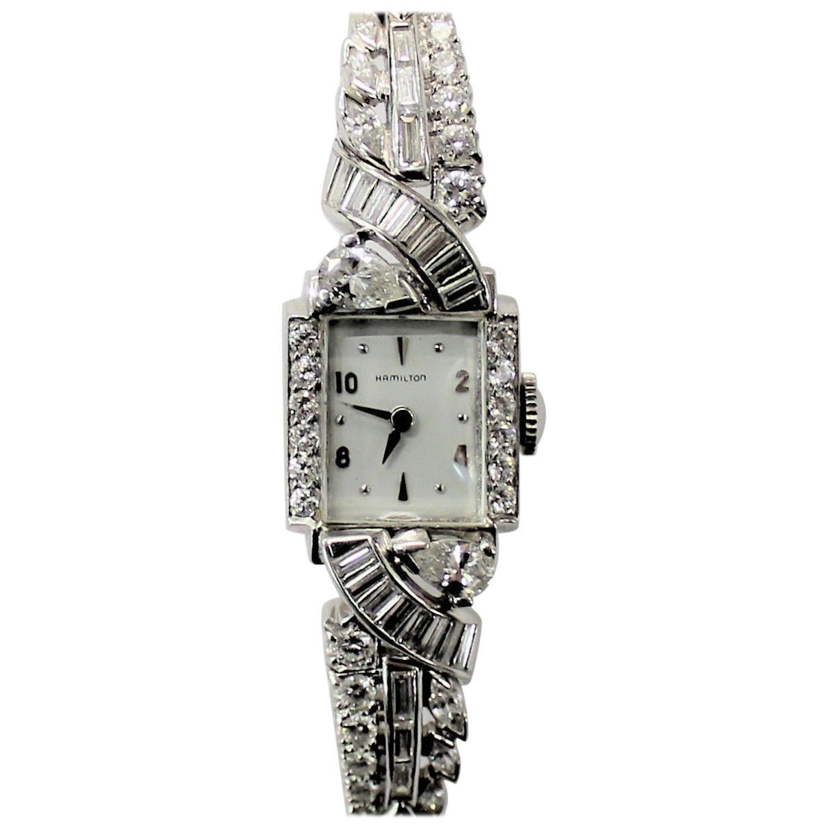 Ladies Art Deco Cocktail Watch in Platinum and Diamonds