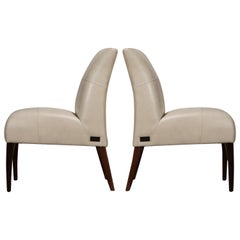 White and Gold Speck Shagreen Leather Side Chairs by Fendi Casa