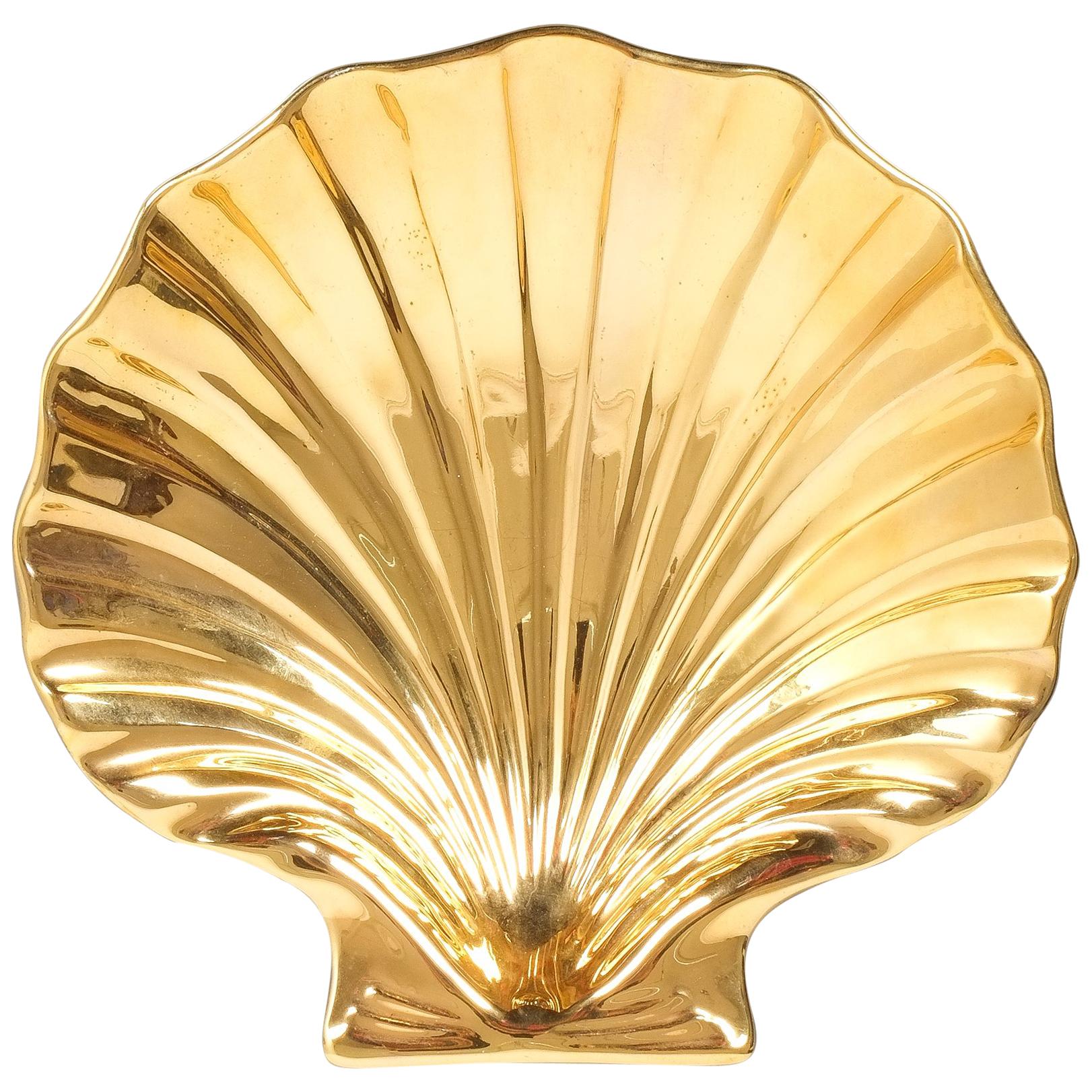 Large Shell Shaped Gold Ceramics Midcentury Bowl, Italy