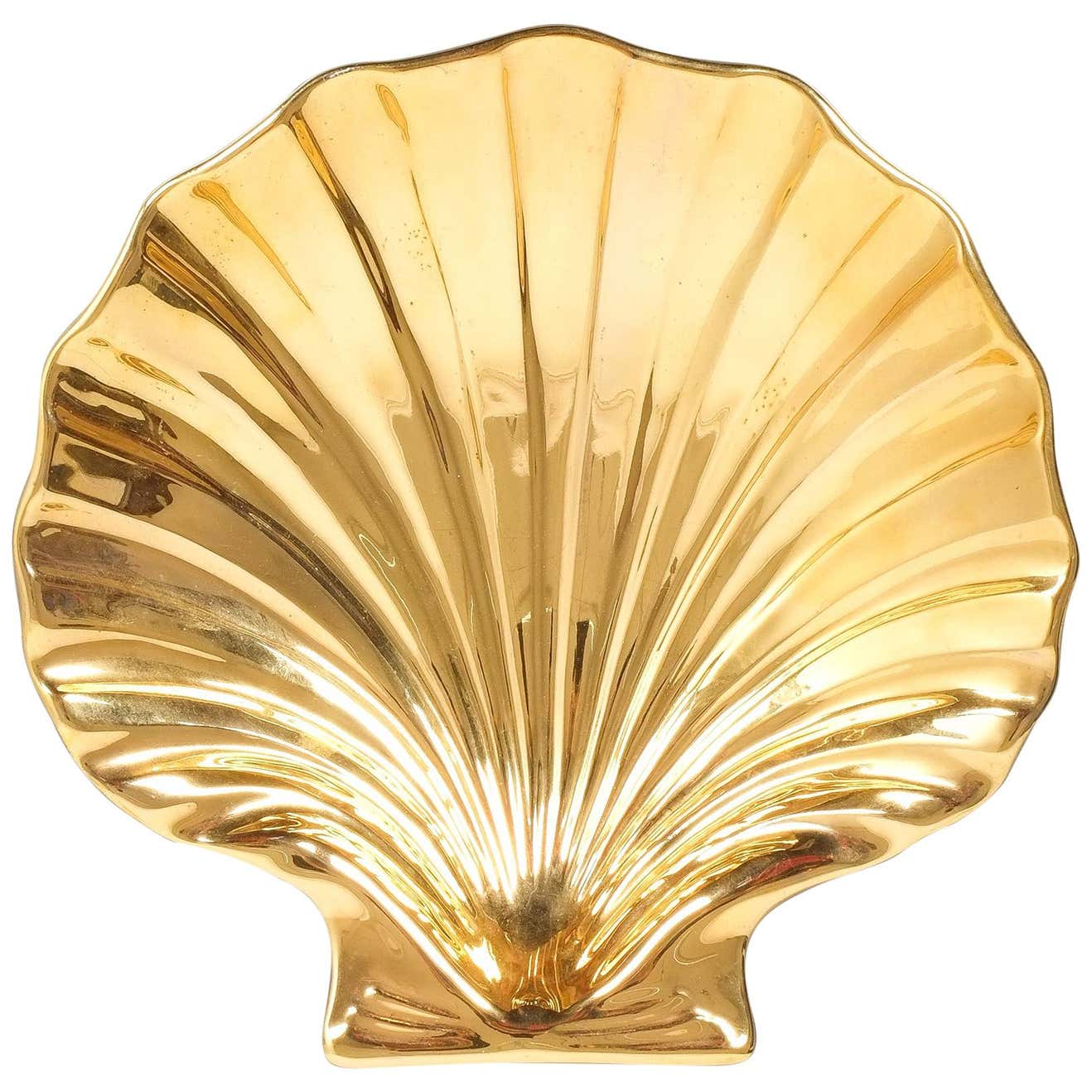 Large Shell Shaped Gold Ceramics Midcentury Bowl, Italy For Sale at 1stDibs