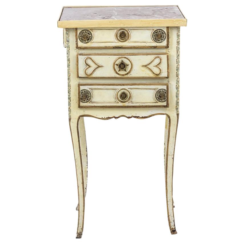 Yellow Lacquered Bedside Table with Drawers and Gilt Bronze, Louis XV Period