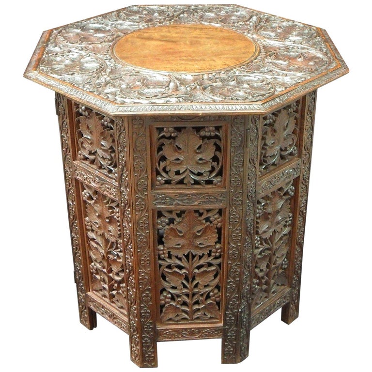 Anglo-Indian Carved Teak Occasional Side Table For Sale