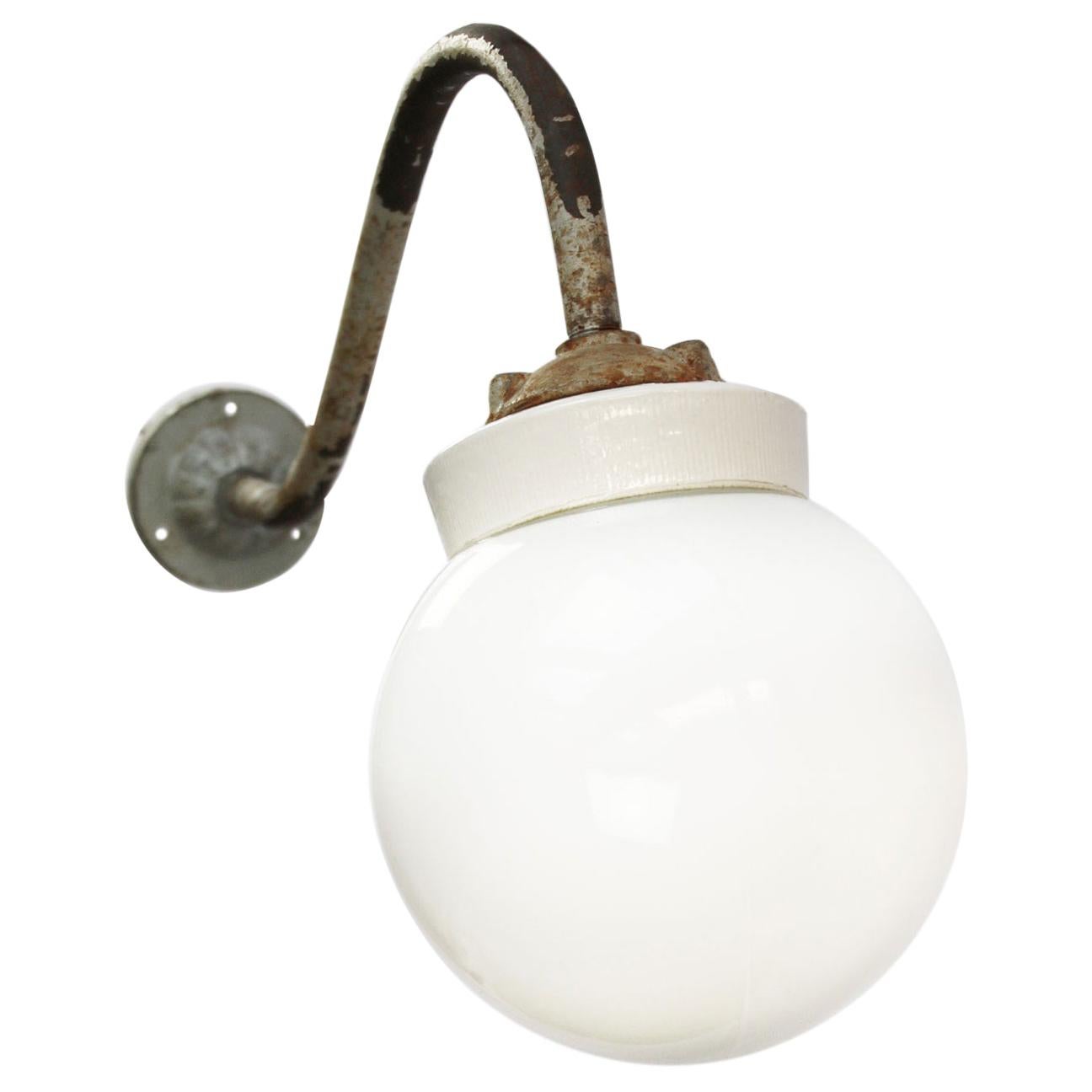 White Porcelain Vintage Industrial Opaline Glass Cast Iron Wall Lights