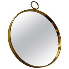 Round decorative vintage mirror with brass frame 30 cmD - Scandinavian