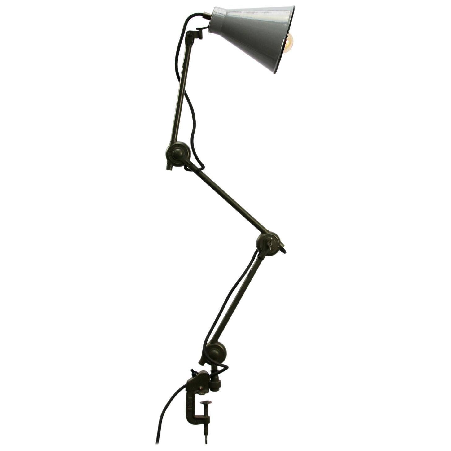 Gray Enamel Belgian Vintage Industrial Metal Flexible Arm Desk Work Lights (3x)