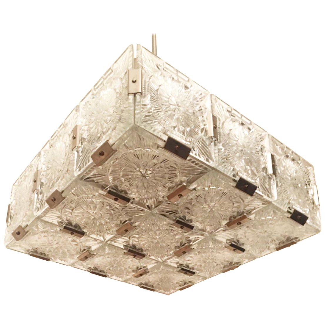 Chandelier "Cube" Made in Czechoslovakia in Fabrique Kamenicky Senov in 1960s For Sale