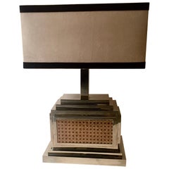 1970 Italy Chromed and Rattan Table Lamp
