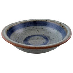 Retro Helle Alpass (1932-2000), Low Bowl of Glazed Stoneware in Beautiful Blue, Grey