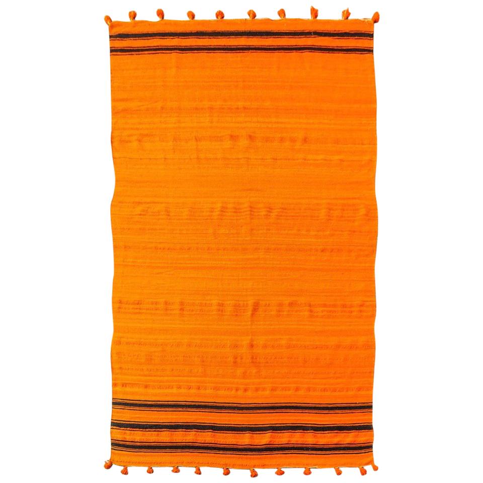 Vintage Moroccan Large Orange Wool Kilim Floor Rug For Sale