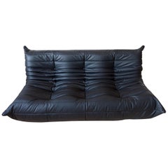 Togo 3-Seat Sofa in Black Leather by Michel Ducaroy for Ligne Roset
