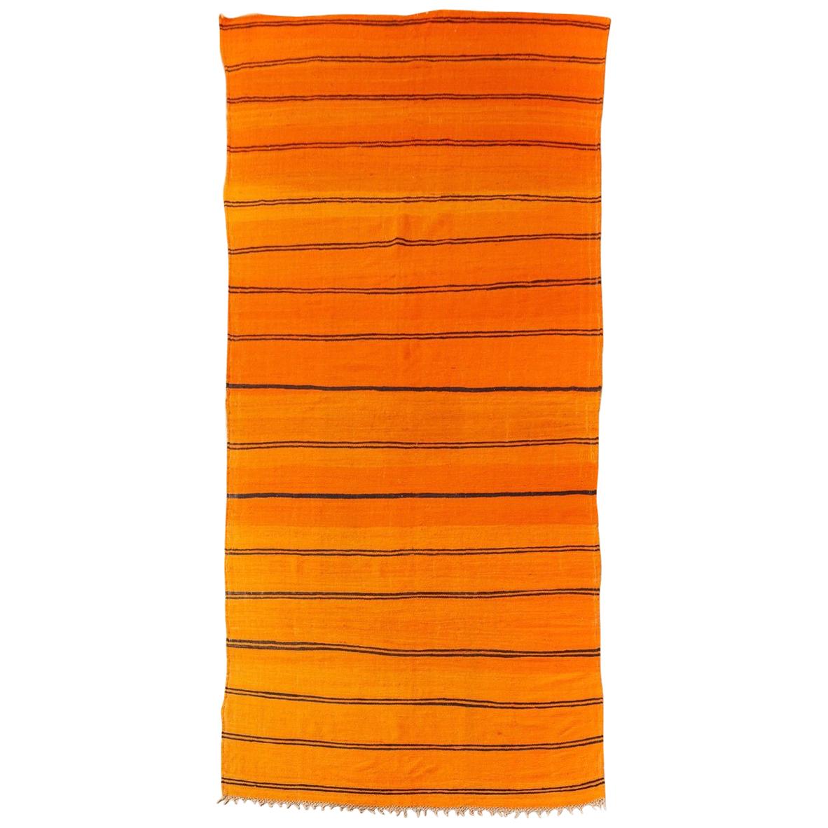 Vintage Moroccan Large Orange Wool Kilim Floor Rug For Sale