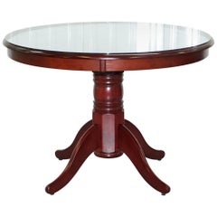 Small Round Mahogany Dining Table Seats Four People with Glass Top Nice Piece