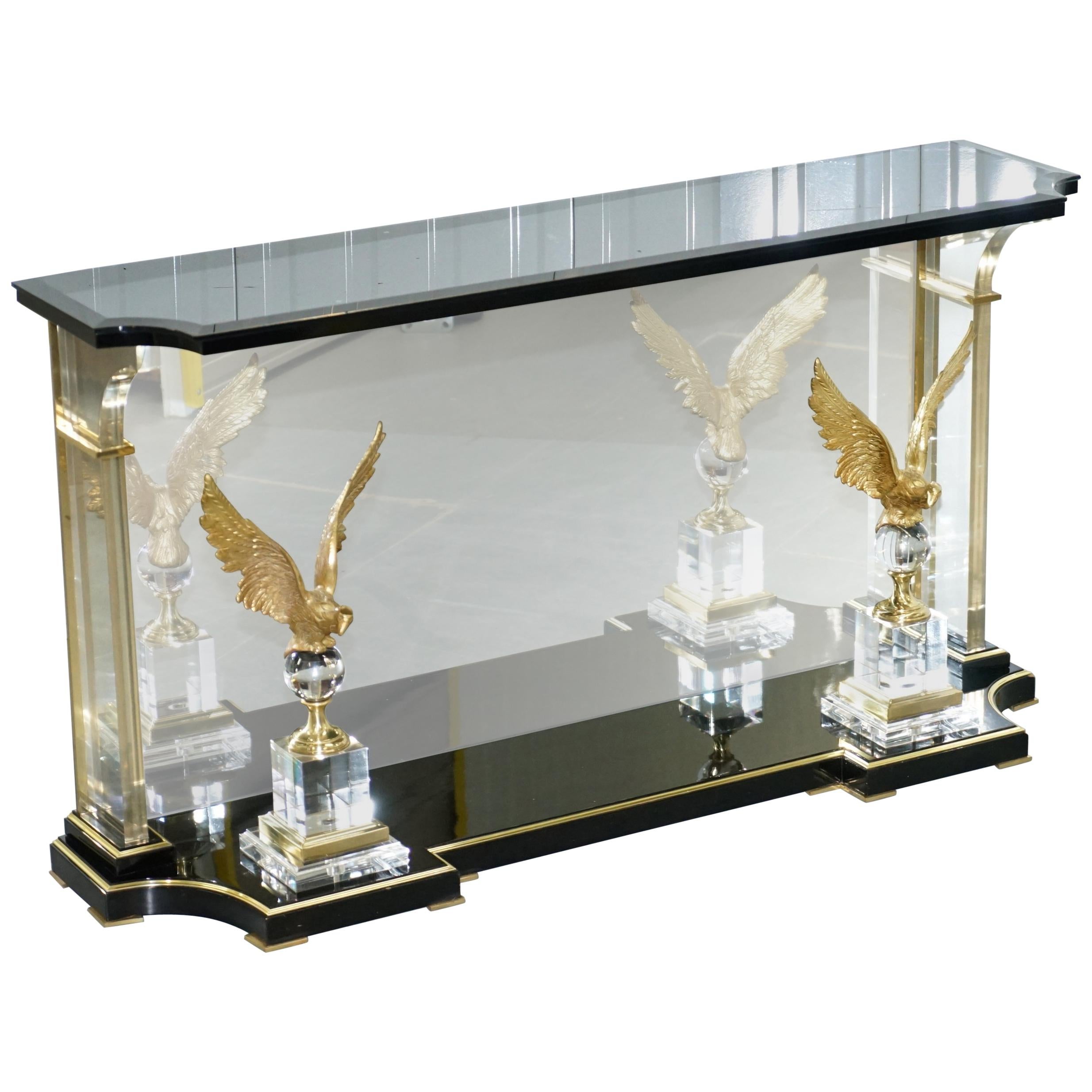 Lovely Rare Vintage Lucite Console Table with Bronzed Eagles Highly Decorative