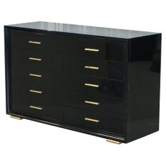 Large Ralph Lauren Fifth Avenue Ebonised Black and Gold Chest of Drawers