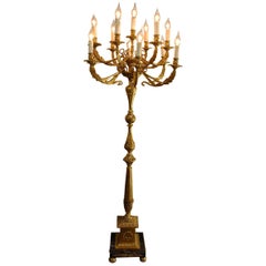 Midcentury Brass and Marble Floor Lamp or Candelabra