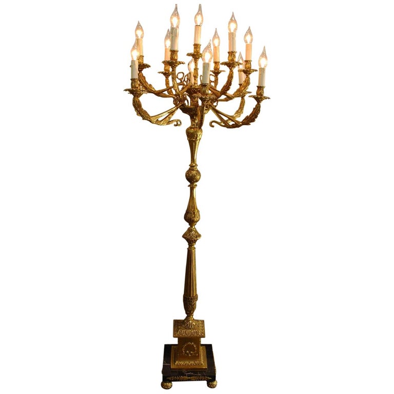 Midcentury Brass and Marble Floor Lamp or Candelabra at 1stDibs | candelabra  lamp, electric candelabra floor lamp