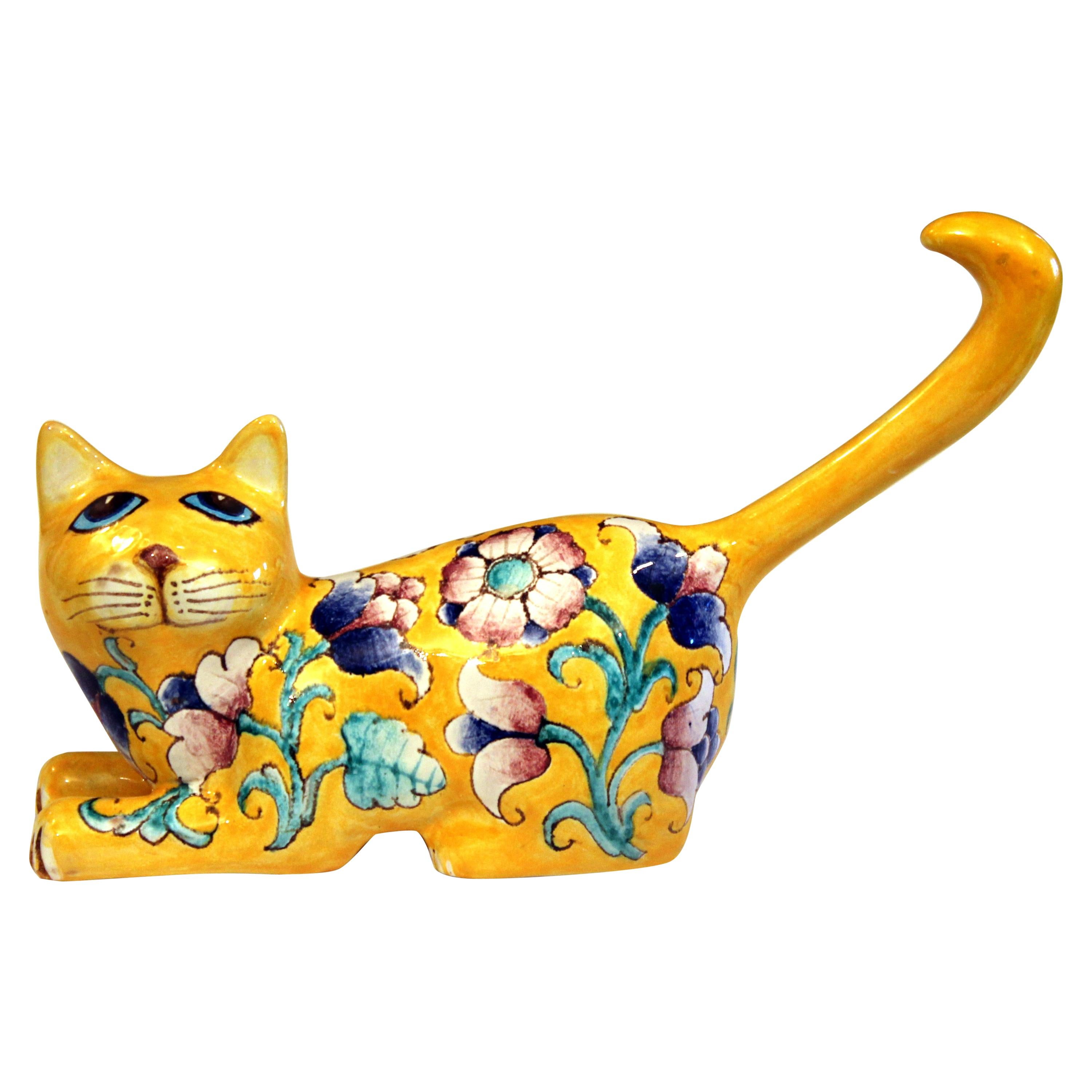 Vintage Italian Innocenti Pottery Atomic Yellow Glaze Cat Figure Raymor