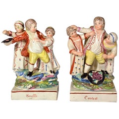 English Pearlware Pair of Figures of "Scuffle" and "Contest",  Ralph Wood Jr.