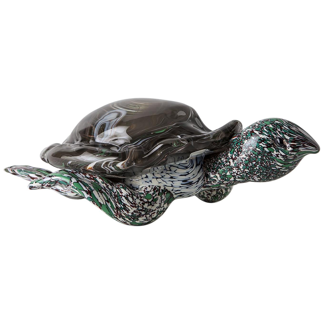 Artistic Handmade Murano Glass Sculpture Aquamarine Turtle