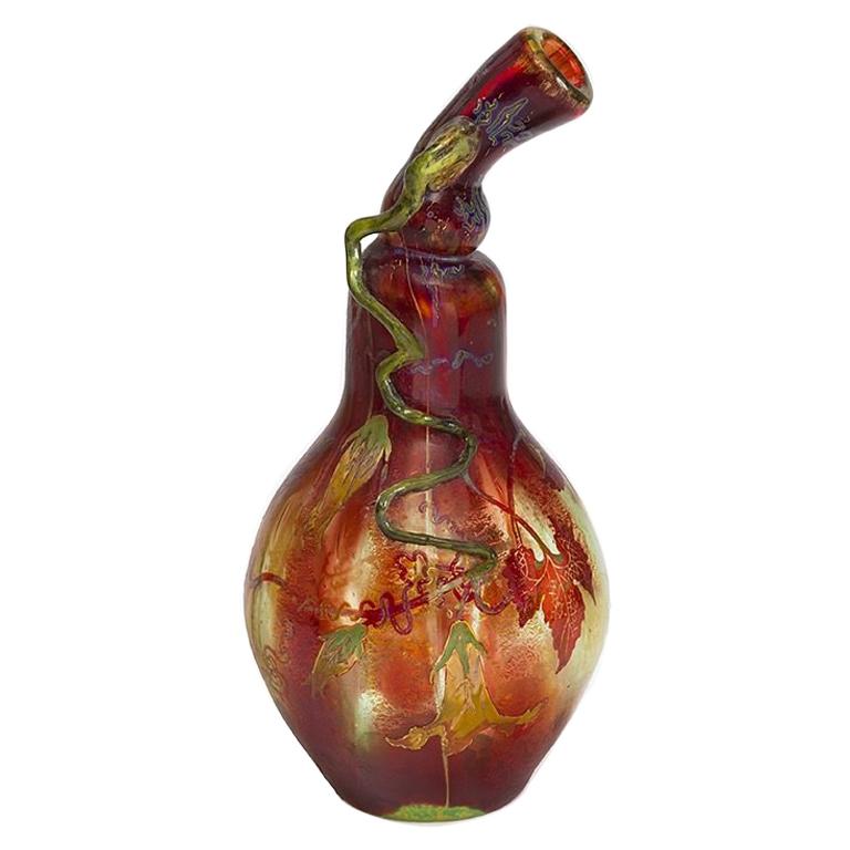 Gourd-Shaped Enameled Glass Vase by Portieux Vallerysthal