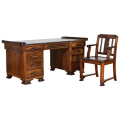 Spanish Walnut Late Deco or Mid-20th Century Desk and Chair