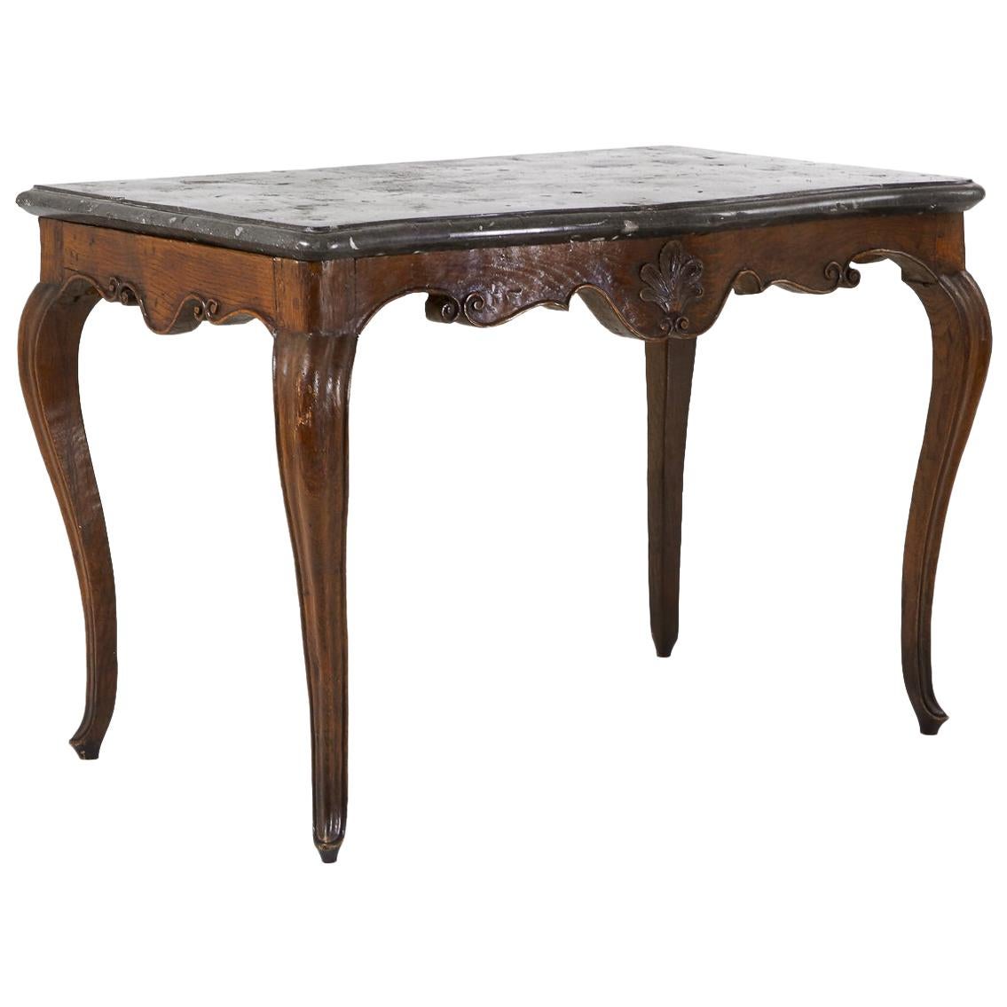 18th Century French Fossil Marble-Top Carved Oak Console Table For Sale