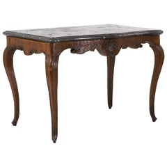 18th Century French Fossil Marble-Top Carved Oak Console Table