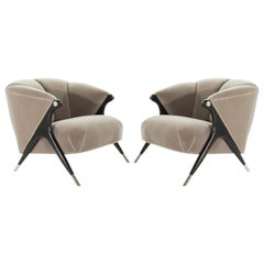 Modernist Karpen Lounge Chairs in Taupe Mohair, 1950s