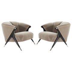 Modernist Karpen Lounge Chairs in Taupe Mohair, 1950s