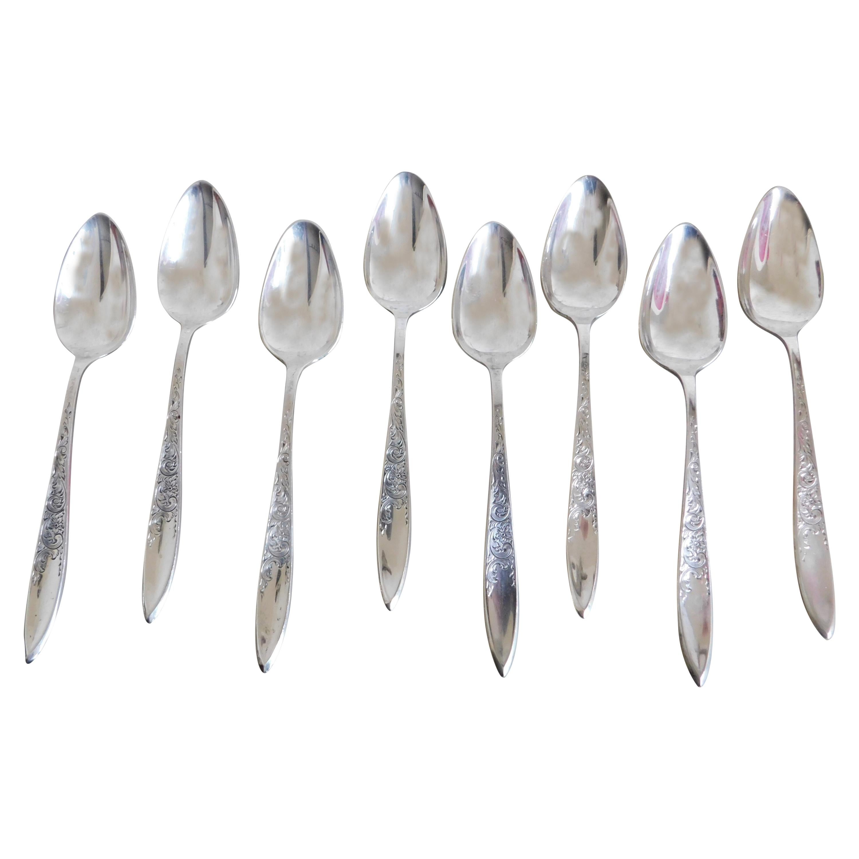 Set of Eight 1970s Sterling Silver Tea Spoons Gorham White Paisley Pattern For Sale
