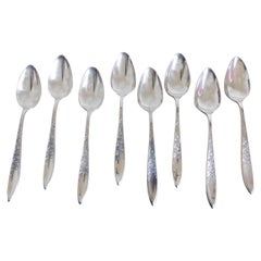 Set of Eight 1970s Sterling Silver Tea Spoons Gorham White Paisley Pattern