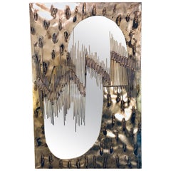 Miroir mural artisanal brutaliste de style Paul Evans avec tiges soudées