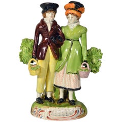 Antique Staffordshire Group of Courting Couple or Dandies, circa 1825