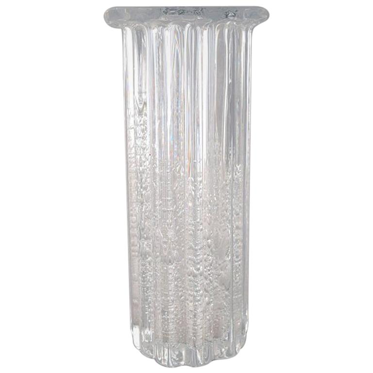 Willy Johansson for Hadeland, Norway, Ribbed "Atlantic" Vase in Clear Art Glass For Sale