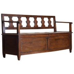 Antique Italian, Emiliana (Modena), Neoclassical Walnut and Elmwood Storage Settee