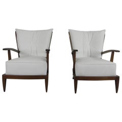 Vintage Pair of Sculptural Paolo Buffa Armchairs Italian Midcentury