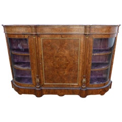 19th Century Victorian Burr Walnut Inlaid Credenza