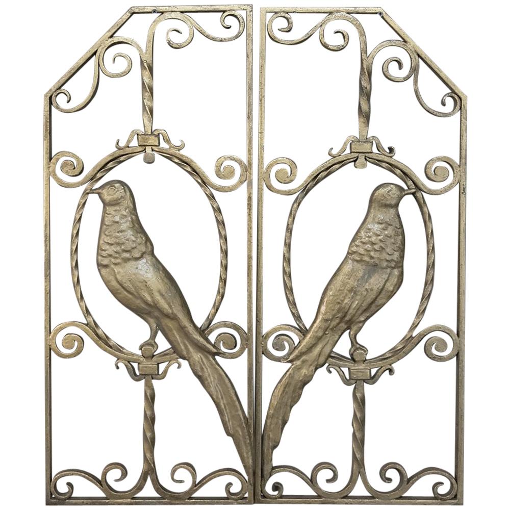 Pair of French Art Deco Gilded Wrought Iron Gates