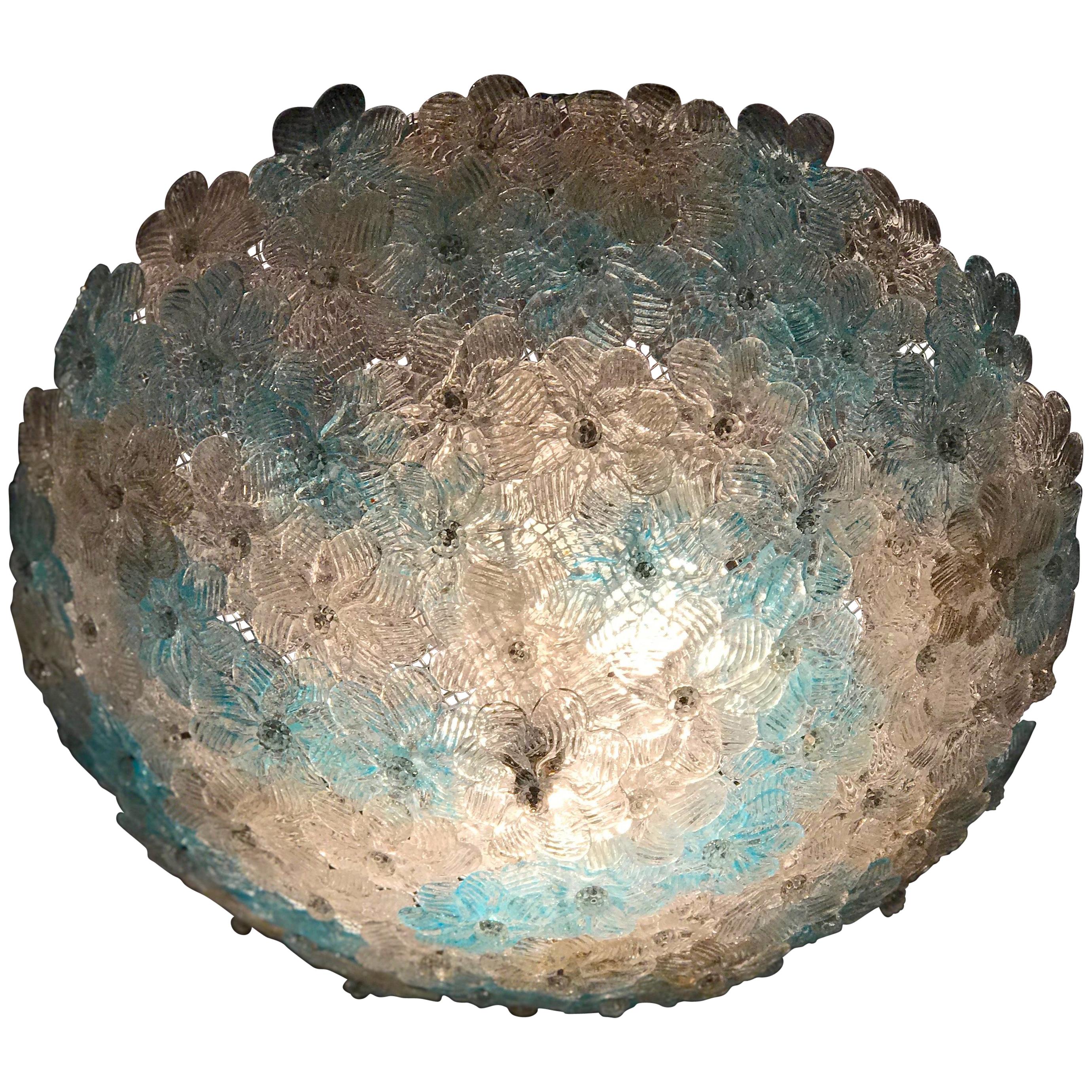 Panier à fleurs de plafond en verre de Murano bleu et glace de Barovier & Toso, 1970 en vente